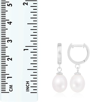 8-9mm white cultured freshwater pearl rhodium over sterling silver earrings