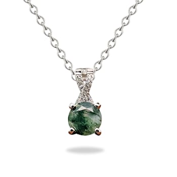 Green Moss Agate with Cubic Zirconia Accents Rhodium Over Sterling
Silver Necklace