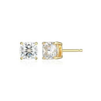 Square Cushion Cut Moissanite 14k Yellow Gold Over Silver Stud Earrings
1.20ctw DEW
