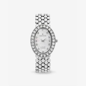 Croton The Valissa Silver Tone Oval Mother Of Pearl Dial Watch with
Diamond Markers