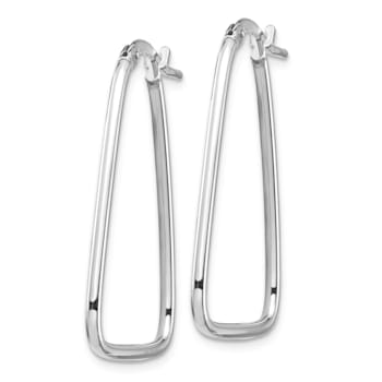 Rhodium Over 14K White Gold 1 3/16" Polished Triangle Dangle Hoop Earrings