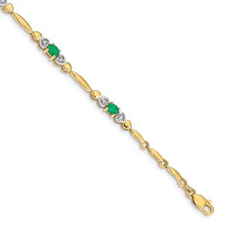 10k Yellow Gold and Rhodium Over 10k Yellow Gold Diamond and Emerald Bracelet