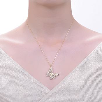 CZ Butterfly Pendant Necklace In 14K Gold Over Brass