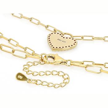 Heart Paperclip Pendant With CZ Necklace In 18k Gold Over Sterling Silver