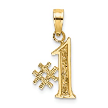 14k Yellow Gold Textured #1 pendant