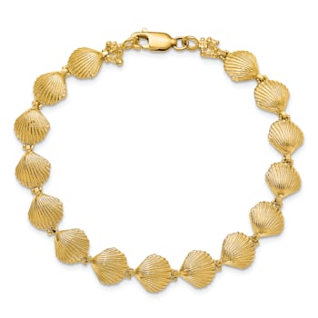 14k Yellow Gold Textured Scallop Shell Link Bracelet