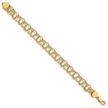 14k Yellow Gold 9mm Diamond-Cut Triple Link Charm Bracelet