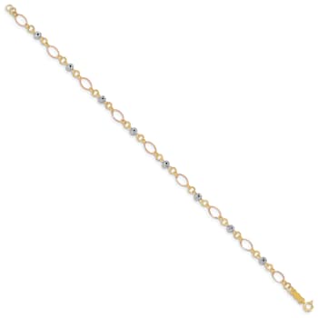 14K Yellow, White and Rose Gold Polished Diamond-cut Ovals and Donut
Beads Bracelet