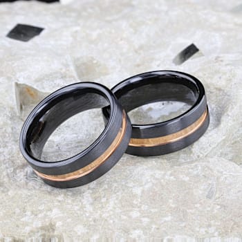 VENICE Black Ceramic Wedding Band with Rose Gold Groove 8mm