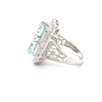 Rectangular Octagonal Aquamarine Rhodium Over Sterling Silver Ring 9.10ctw