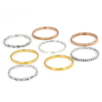 Tri-Tone Stacking Set Of 8 Band Rings In Sterling Silver