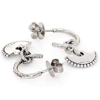 Mandala-Inspired J-Hoops Earrings In Oxidized Sterling Silver