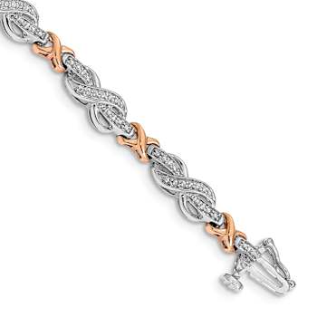 14k White Gold and 14k Rose Gold Diamond Infinity Symbol Link Bracelet