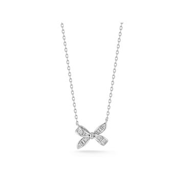 Sterling Statements Rhodium Over Sterling Silver CZ Bow Necklace