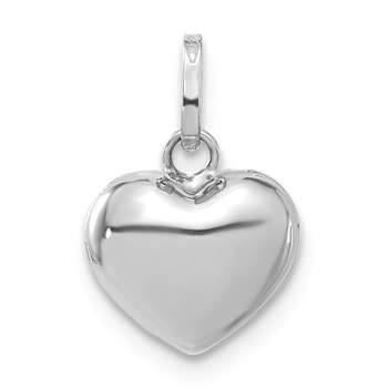 Rhodium Over 14k White Gold 3D Puffed Heart Pendant