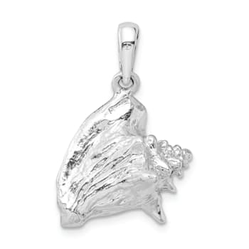 Rhodium Over Sterling Silver Polished 3D Conch Shell Pendant