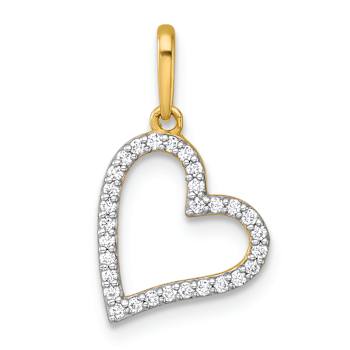 14K Two-tone Gold Polished Cubic Zirconia Open Heart Pendant