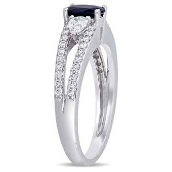 Blue Sapphire and Diamond 14K White Gold Ring 1.10ctw