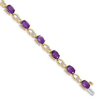 14K Two-tone Gold with Rhodium Over 14k Yellow Gold Amethyst and Diamond Bracelet