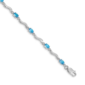 Rhodium Over 14k White Gold Fancy Diamond and Blue Topaz Bracelet