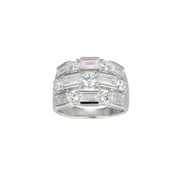 White Cubic Zirconia Platinum Over Sterling Silver Three Row Band Ring 4.62ctw