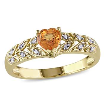 Orange Sapphire and Diamond 10K Yellow Gold Ring 0.66ctw
