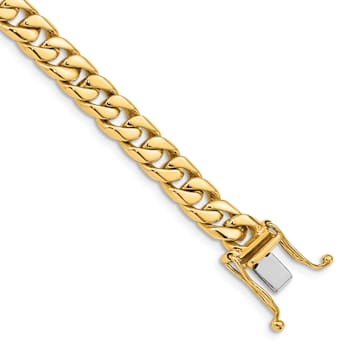 10k Yellow Gold and 10k White Gold 6.8mm Hand-polished Flat Beveled Curb
Link Bracelet