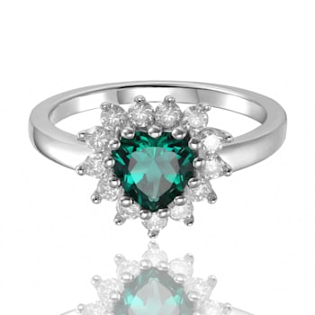 Heart Shape Lab Created Emerald with White Topaz Accents Sterling Silver
Ring, 0.93ctw