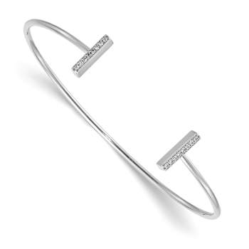 Rhodium Over 14K White Gold 1mm flexible Diamond Bar Bangle