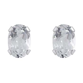6x4mm Oval White Topaz Rhodium Over 10k White Gold Stud Earrings