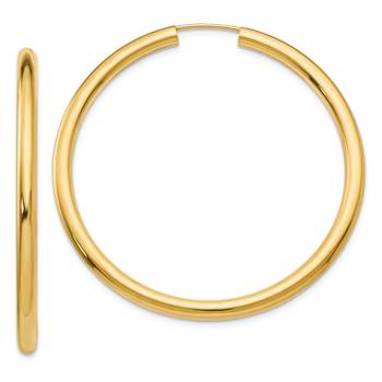14k Yellow Gold 1 3/4" Polished Endless Tube Hoop Earrings