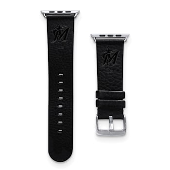 Gametime MLB Miami Marlins Black Leather Apple Watch Band (42/44mm M/L).
Watch not included.