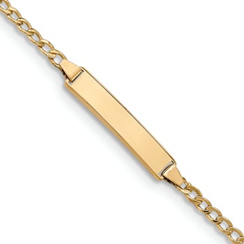 14k Yellow Gold Semi-Solid Polished Cuban Link ID Bracelet