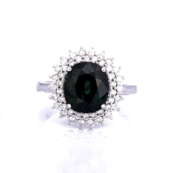 5.15 Ctw Green Sapphire and 0.70 Ctw White Diamond Ring in 18K WG