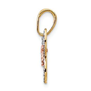 14k Tri-color Gold Diamond-Cut Butterfly Pendant