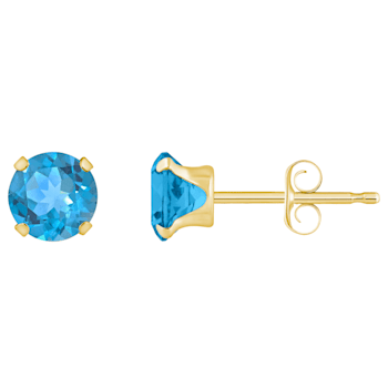 5mm Round Blue Topaz 10k Yellow Gold Stud Earrings
