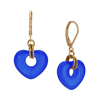 Gold Tone Glass Heart Drop Leverback Earrings
