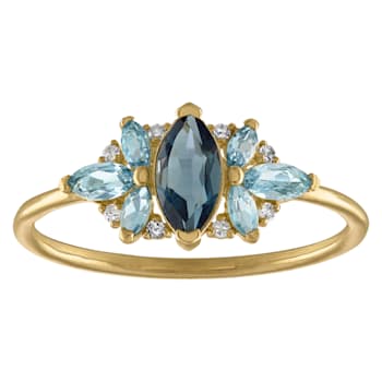 10K Yellow Gold Marquise Multi-color Blue Topaz Ring .45ctw