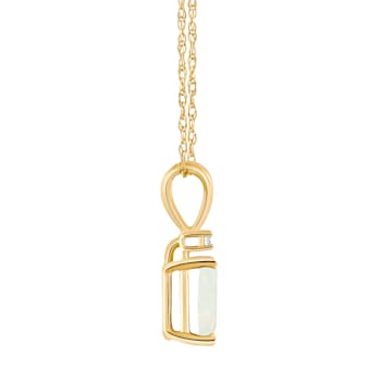7x5mm Emerald Cut Opal with Diamond Accent 14k Yellow Gold Pendant With Chain