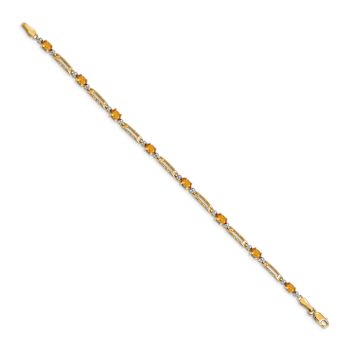 10k Yellow Gold and Rhodium Over 10k Yellow Gold Diamond and Citrine Bracelet