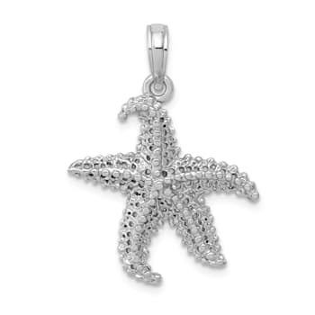 Rhodium Over 14k White Gold Polished and Textured Open-Backed Starfish Pendant