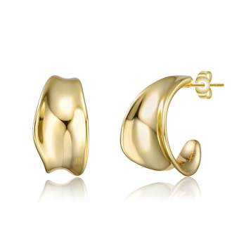 Wave Design Mini Open Huggie Earrings In 14K Gold Over Brass