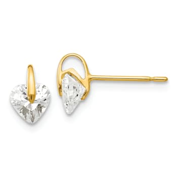 14k Yellow Gold Children's Cubic Zirconia Heart Stud Earrings