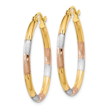 14k Yellow Gold and Rhodium Over 14k Yellow Gold Satin and Diamond-cut
7/16" Hoop Earrings
