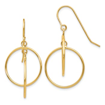 14k Yellow Gold Polished Circles Dangle Earrings