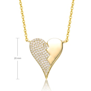 Clear Cubic Zirconia, 14k Yellow Gold Plated over Brass Broken Heart
Pendant Necklace