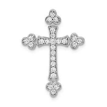 Rhodium Over 14k White Gold Textured Diamond Budded Cross Chain Slide Pendant