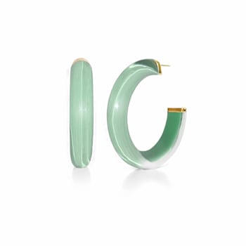 14K Yellow Gold Over Sterling Silver Medium Illusion Acrylic Hoops in
Moody Jade Color