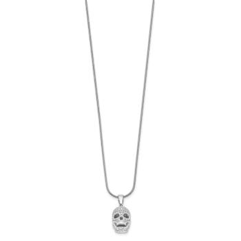 Rhodium Over Sterling Silver Cubic Zirconia Polished Skull Necklace