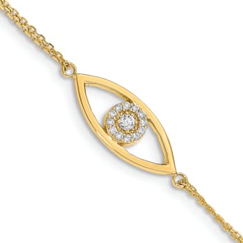 14k Yellow Gold I2/I-J Diamond Evil Eye 2 Strand Bracelet 0.13ctw